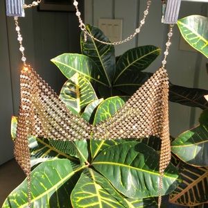 Rhinestone chain mail gold bra or bralette top